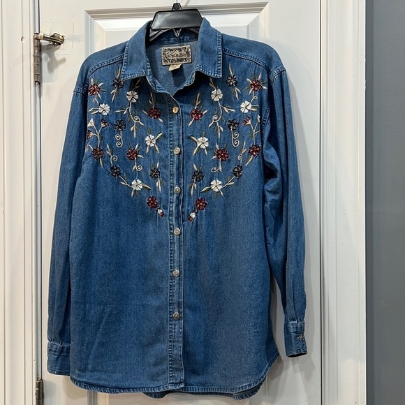Vintage floral embroidered denim button up Women’s M - Picture 1 of 10